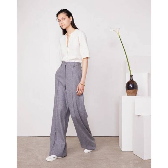 Officine Generale Rosa Wide Leg Pants in Heather Grey 38 US 6 - Picture 3 of 5